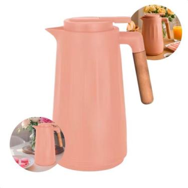 Imagem de Garrafa Térmica 1 Litro Nórdica com Cabo de Madeira Natural Café Chá -