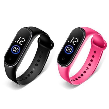 Imagem de Relógio digital led bracelete masculino feminino 2un preto + rosa - DA