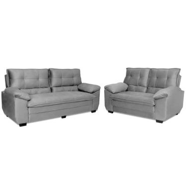 Imagem de Conjunto Sofá Hellen Premium 3 e 2 lugares em tecido Velut Cinza
