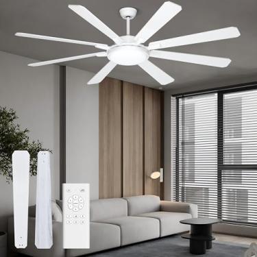 Imagem de Ohniyou Ventilador de teto de 182 cm com luzes e controle remoto - grande ventilador de teto interno e externo, motor CC reversível de 6 velocidades, ventilador industrial de 8 lâminas para sala de