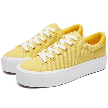 Imagem de THATXUAOV Tênis Plataforma Feminino, Tênis Branco Casual Cano Baixo, Tênis Fashion (Amarelo, Eua 6)