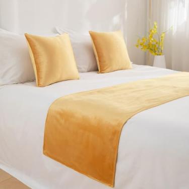 Imagem de Cachecol de cama de luxo moderno cobertor de cama de veludo de alta qualidade protetor de cama macio cor sólida queen king toalha de cama para decoração de quarto de casamento de hotel - amarelo | |