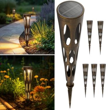 Imagem de JJX Luzes solares de caminho, pacote com 6 luzes solares de passarela externa para quintal externo, luz quente LED paisagem à prova d'água IP65 liga/desliga automática para calçada de gramado