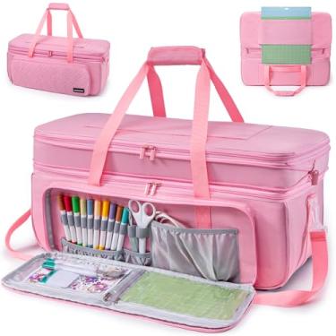 Imagem de AMOIGEE Estojo de transporte de camada dupla compatível com Cricut Maker 4, Explore 4, Maker 3, Explore Air, Silhouette Cameo – Bolsa de armazenamento resistente com bolsos para acessórios, vinil