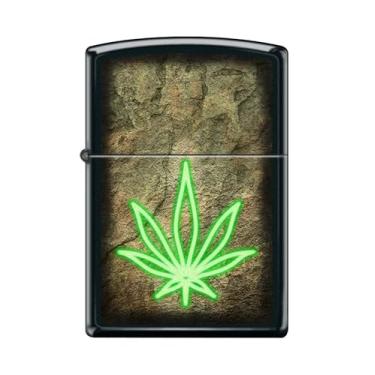 Imagem de Zippo Isqueiro com design de folha neon preto fosco à prova de vento #Z5460