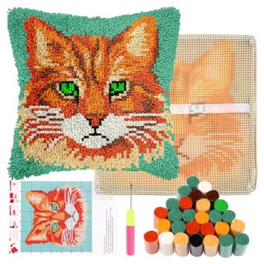 Imagem de Kit de travesseiro de gancho de trava para adultos iniciantes, com gancho de lona impressa, kits de fronhas de ganchos de trava DIY com fio de crochê, capa de almofada artesanal para decoração de sofá