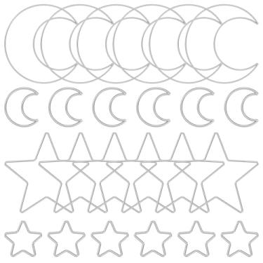 Imagem de 24 peças de anéis de argola de metal para apanhador de sonhos com estrela de lua, macramê em forma de lua estrela, para artesanato faça você mesmo, apanhador de sonhos, decoração de guirlanda para