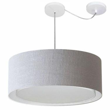 Imagem de Lustre Pendente Cilíndrico Com Desvio De Centro Vivare Md-4317 Cúpula Em Tecido 60x25cm - Bivolt Rustico-cinza 127/220v