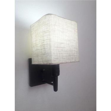 Imagem de Arandela Quadrada Vivare Md-2019 Base Preto Com Interruptor Cúpula Em Tecido - Bivolt Preto-rustico-bege1 127-220v