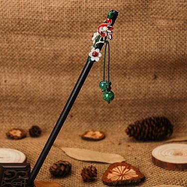 Imagem de Gancho de cabelo de madeira vintage, estilo chinês, flor enrolada, gancho de cabelo com borla, grampo de cabelo clássico para senhora