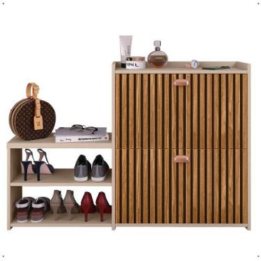 Imagem de Sapateira Hall Entrada 2 Gaveta Basculante Puxador Concha Banco Pratel