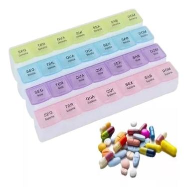 Imagem de Porta Remedios Semanal Caixa Comprimidos Organizador Diario Suplementos Colorido 28 Divisoes