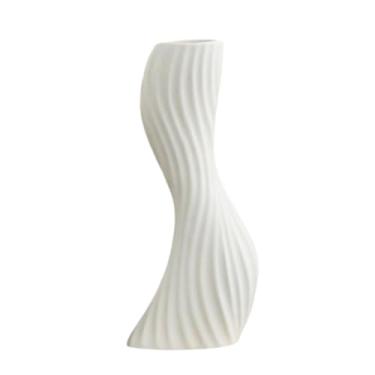 Imagem de Kuntesetty Vaso ondulado para mesa, ornamento artístico nórdico, vaso de flores curvo, de flores para café, restaurante, escritório, quarto, White L