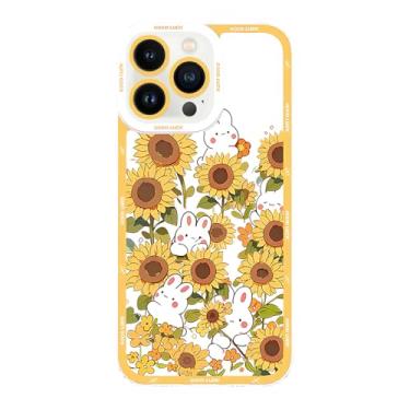 Imagem de TRADAY Capa de telefone Kawaii Bunny compatível com iPhone 16 Pro Flower Cute Rabbit Anime Capas Design Floral Capa TPU macia para meninas e mulheres (amarelo