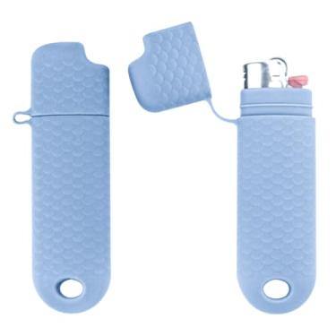 Imagem de 5 peças de capa de isqueiro à prova d'água para isqueiros regulares BIC tipo de manga J6 sobrevivência ao ar livre bolsa de isqueiro multiuso para caminhadas e acampamento (azul claro, 5)