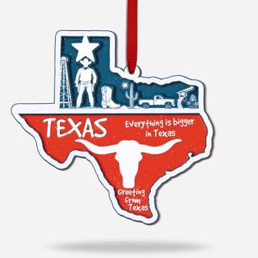 Imagem de Ornamento do Texas, enfeites de Natal exclusivos do estado, enfeite de Natal do Texas, decoração de feriado ocidental 2025, corte acrílico de madeira 3D, presente de lembrança de estrela solitária
