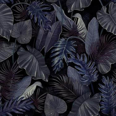 Imagem de Papel de parede de folha de planta da floresta tropical azul roxo papel de contato folha de bananeira 45 cm x 300 cm papel de parede para cozinha backsplash, armários, gavetas, bancadas, estantes de