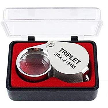 Imagem de Lupas, pequeno 30X 21 mm metal dobrável tamanho de bolso portátil de alta ampliação vidro de alta ampliação identificação de joias lupa/prata