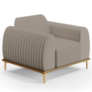 Imagem de Poltrona Decorativa Base De Madeira Pés Metalizado D'Ouro Molino D02 Linho Bege C-107 - Lyam Decor