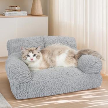 Imagem de KHONSU PET Sofá-cama ortopédico para gatos – Sofá grande de pelúcia para gatos internos, poltrona lavável para cães e gatinhos fofos com capa removível, cama confortável de suporte, rosa de 61 cm