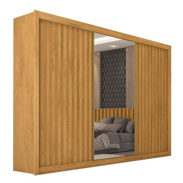 Imagem de Guarda Roupas Casal 3 Portas De Correr Com Espelho Ripado 100% Mdf 6 Gavetas Dublin Madeirado
