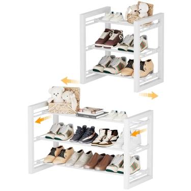 Imagem de Homeiju Sapateira expansível, prateleira de metal de 3 níveis, suporte ajustável para tênis, botas, saltos, organizador de sapatos de aço resistente para entrada, armário, quarto, branco