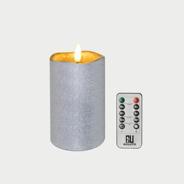 Imagem de Guluto Velas de LED de glitter prata operadas por bateria, velas cintilantes sem chama com controle remoto e temporizador, vela de chama 3D de cera real para mesa de casa centro de mesa decoração de