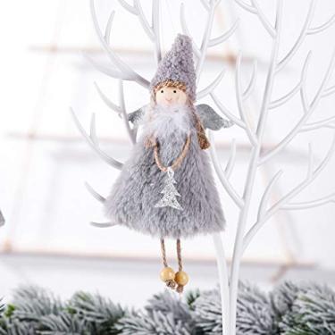 Imagem de Pingente decorativo de anjo de pelúcia cinza de Natal para pendurar em árvore de Natal, enfeite de boneca de fada festiva, suprimentos de decoração de casa 20 x 10 cm