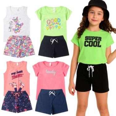 Imagem de Kit 10 Peças de Roupas Juvenil Menina 5 Camisetas 5 Bermudas Kit com 5