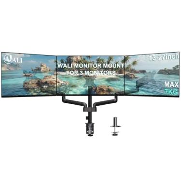 Imagem de WALI Suporte de monitor triplo para telas de 13 a 27 polegadas, suporte de mesa ajustável para 3 monitores com kit giratório, inclinação, braçadeira e ilhós, suporte de monitor triplo com braço de