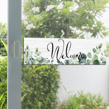 Imagem de Konohan 2 ímãs de tela de sinal de boas-vindas tamanho grande decoração de boas-vindas para casa ímã de porta de tela dupla face para decoração de porta de janela e placas (estilo eucalipto)