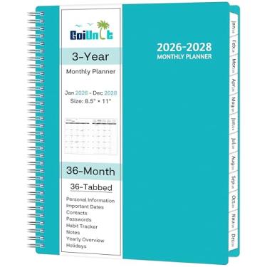 Imagem de Agenda mensal 2025-2027, agenda de 36 meses 2025-2027 de janeiro de 2025 a dezembro de 2027, 21 x 28 cm com abertura pautada, capa flexível, espiral encadernada, bolso, abas revestidas, notas e