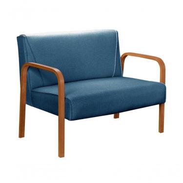 Imagem de Poltrona Namoradeira Anita Decorativa Braço Madeira Moderna Linho Azul 330