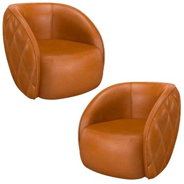 Imagem de Kit 2 Poltronas Decorativa Para Sala 90cm Tressê Zion M22 Sintético Caramelo - Mpozenato