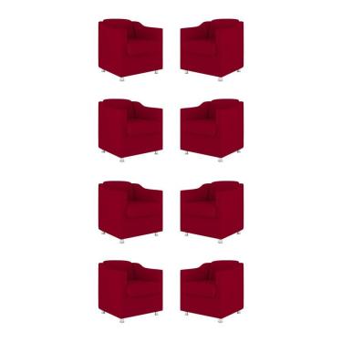 Imagem de Kit 8 Poltronas Decorativas Clinica Sala Recepção Tecido Cor:vermelho