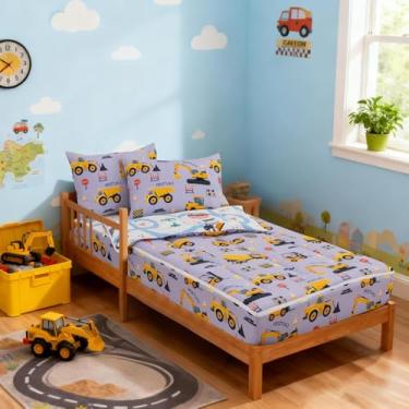 Imagem de Holawakaka Conjunto de edredom infantil com zíper, estampa de trator e escavadeira, caminhões, escavadeira, trator e zíper, para meninos e crianças