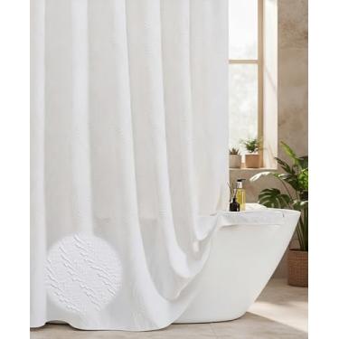 Imagem de HONCO DIRECT Cortina de chuveiro de tecido branco Boho Farmhouse, 3D texturizada, folhas de samambaia, minimalista, bonito, moderno, conjuntos de cortina de chuveiro, 183 x 182 cm
