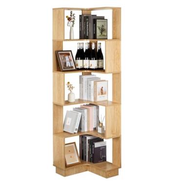 Imagem de foriy Estante de livros em forma de L de 169 cm, prateleira de canto de 5 andares, estante alta, grande e moderna, estante de livros aberta com fixação, ettagere, suporte de exibição para sala de