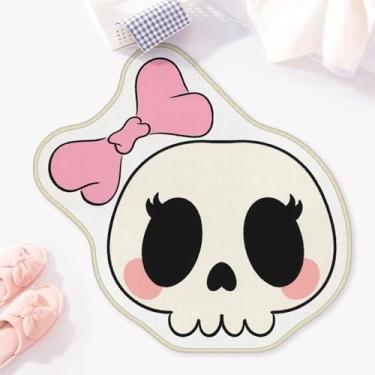 Imagem de Allenjoy 79,8 cm x 77,7 cm Tapete de banheiro fofo caveira chique tapete rosa tapete de banho antiderrapante lavável