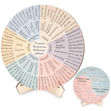 Imagem de Trauma Response Behavior Wheel Therapy Office Desk Decor Double-Side Mental Health Emotion Chart with Stand Trauma Therapy Gift for Therapist Counselor Home Office Calming Corner Must Have (25 cm)