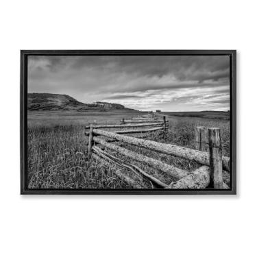 Imagem de Stupell Industries Arte de parede em tela flutuante com moldura marrom em ziguezague cerca em pasto, design por Jon Evan, 53 x 78 cm