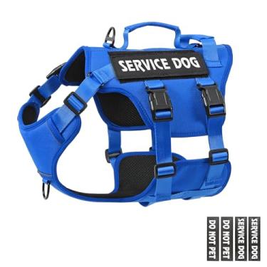 Imagem de Peitoral tático para cães com fivela de 5x, colete MOLLE de trabalho com 4 adesivos para animais de estimação, sem puxar, com 3 clipes de trela, colete refletivo ajustável para cães com corpo inteiro
