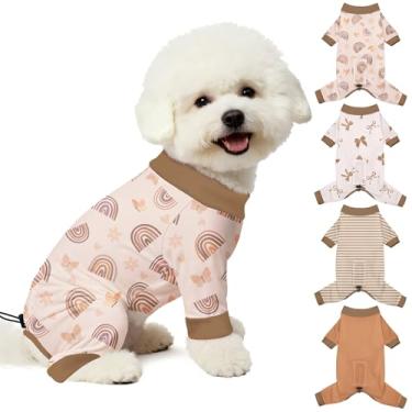 Imagem de Bienbee Pijamas para cães, 4 peças, pijamas macios e elásticos, roupas para cães pequenos, médios e grandes, meninos e meninas (conjunto marrom) - M