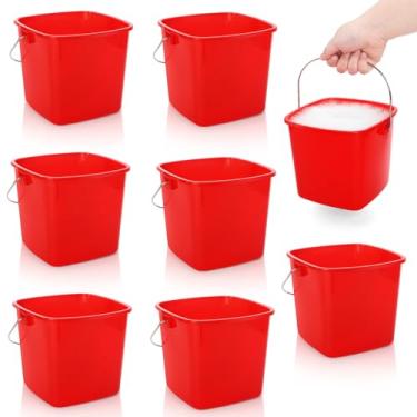 Imagem de SOUJOY Pacote com 7 Baldes de limpeza de 3 litros, balde sanitário pequeno de plástico com alça, mini baldes quadrados multiuso para cozinha, escola, escritórios, uso doméstico e comercial, vermelho