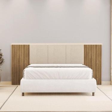 Imagem de Cabeceira Estofada Cama Box Casal Queen Com Led Dubai Zen Nature Brisa/linho Bege - Mabe Magazine