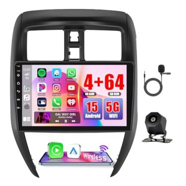 Imagem de [4+64G] Hikity para Nissan Versa Sedan 2015-2019 Android Car Stereo, rádio com tela sensível ao toque de 10,1 polegadas com Carplay/Android Navegação GPS automática/WiFi/Bluetooth/FM RDS + câmera de