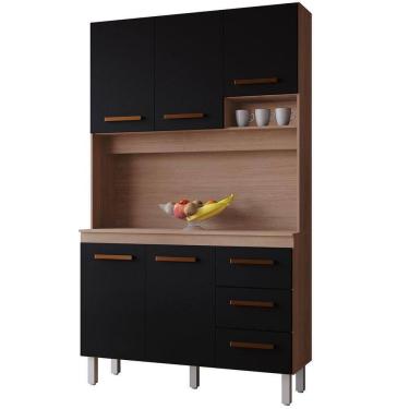 Imagem de Kit De Cozinha 5 Portas 3 Gavetas Com Nicho Vitorina Savana / Preto