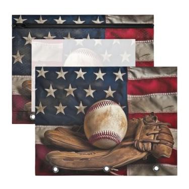 Imagem de Blueangle Bolsa vintage para lápis de taco de beisebol para fichário de 3 anéis, 2 pacotes com bolsa para fichário com janela transparente para documentos com zíper para escritório (792)