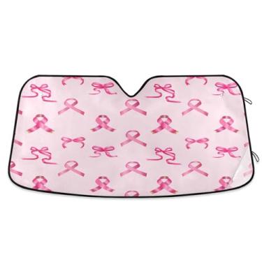 Imagem de ATTX Guarda-sol para para-brisas de carro Red Bows 144.8 cm x 80.0 cm Protetor solar universal com proteção UV, persiana de janela frontal automática dobrável para caminhões Sedans SUVs #160