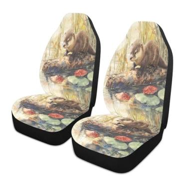 Imagem de Blueangle 2 peças de capas de assento de carro de lontra fofas, almofadas protetoras respiráveis para assentos dianteiros de carro, ajuste universal para SUV Sedan Truck Van (492)